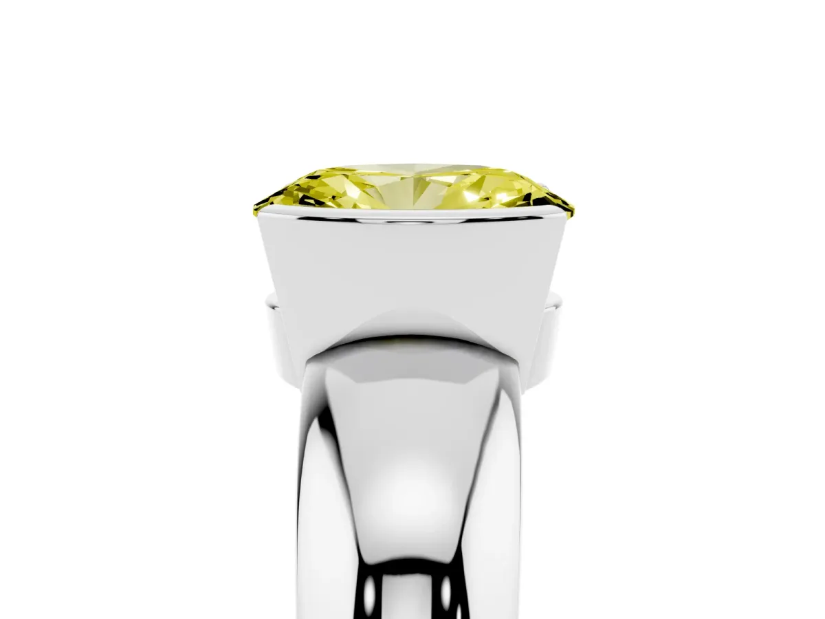 Fancy Yellow Oval Cut Solitaire Tension Set Diamond Ring with Wide Band Platinum