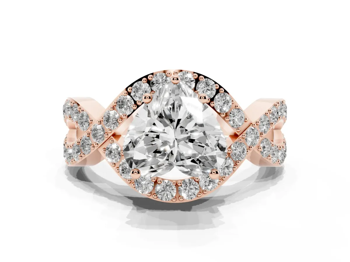 Heart Cut Solitaire Twist Band Pavé Diamond Engagement Ring Rose gold