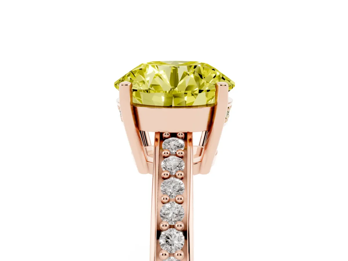 Fancy Yellow Round Cut Solitaire Pavé Band Prong Setting Ring Rose gold