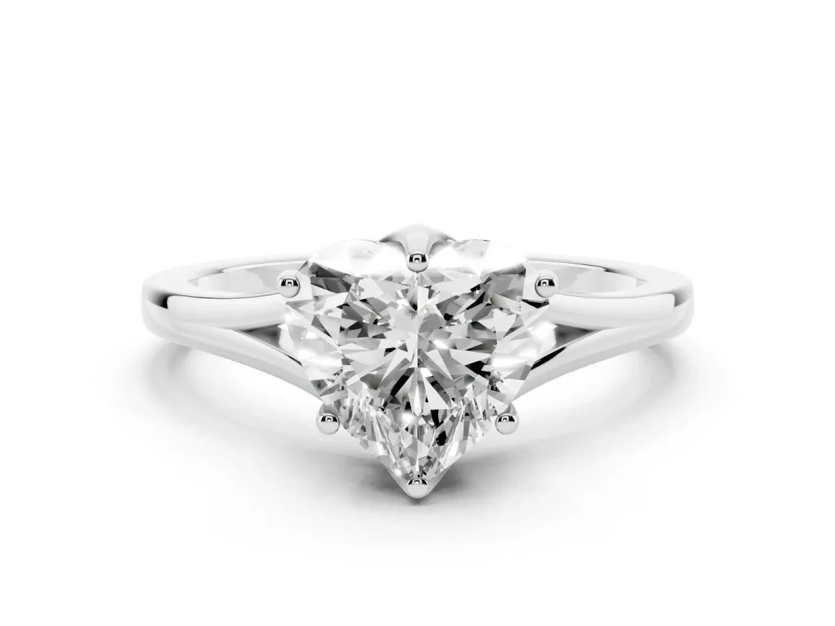 Heart Cut Solitaire Diamond Ring with Six-Prong Setting and Tapered Band White gold