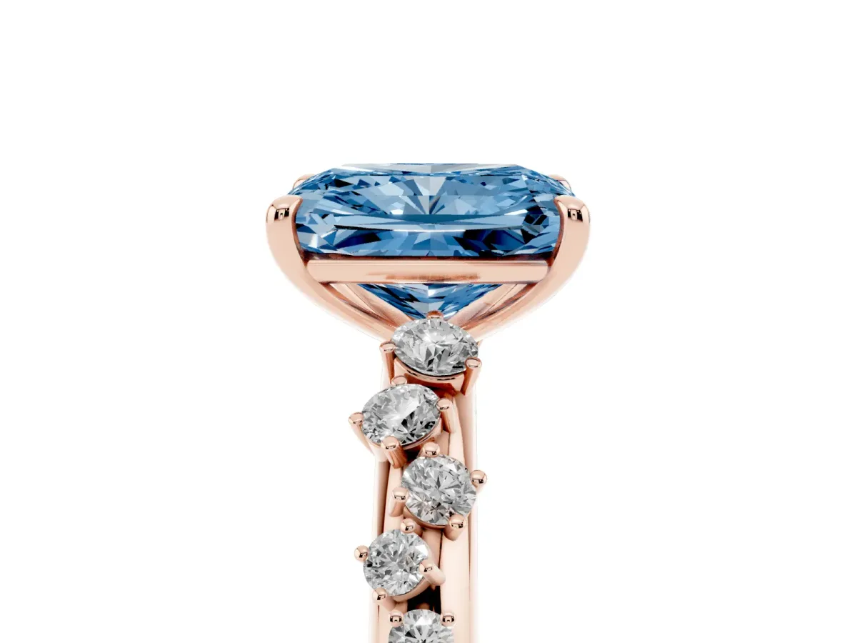 Fancy Blue Radiant Cut Diamond Cluster Prong-Set Solitaire Ring Rose gold