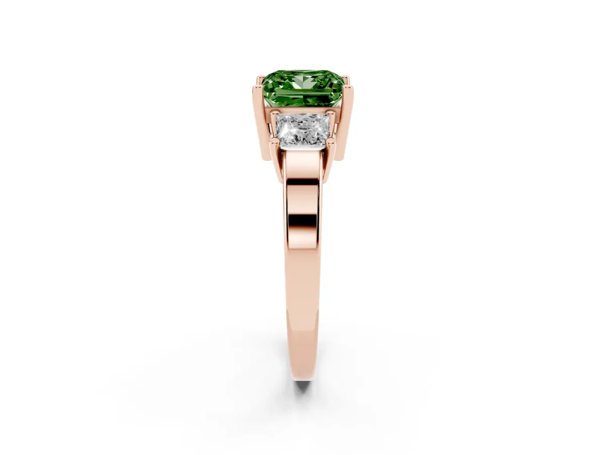 Fancy Green Three-Stone Princess Cut Cut Solitaire Ring with Prong Setting Rose gold