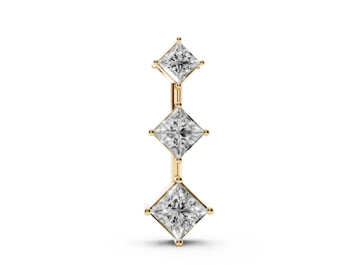 Three-Stone Princess Cut Diamond Pendant with Four-Prong Setting Yellow gold