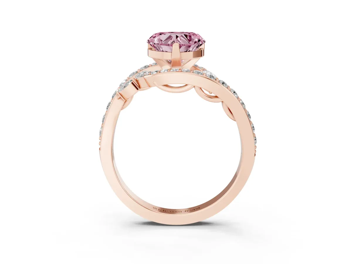 Fancy Pink Heart Cut Solitaire with Pavé Twist Band and Four-Prong Setting Rose gold