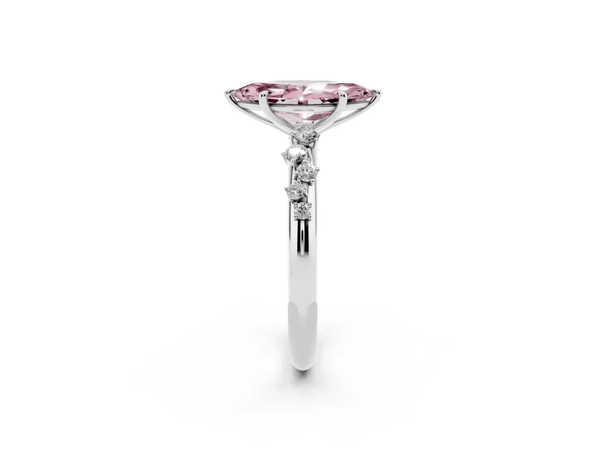 Fancy Pink Marquise Cut Diamond Cluster Prong-Set Solitaire Ring Silver