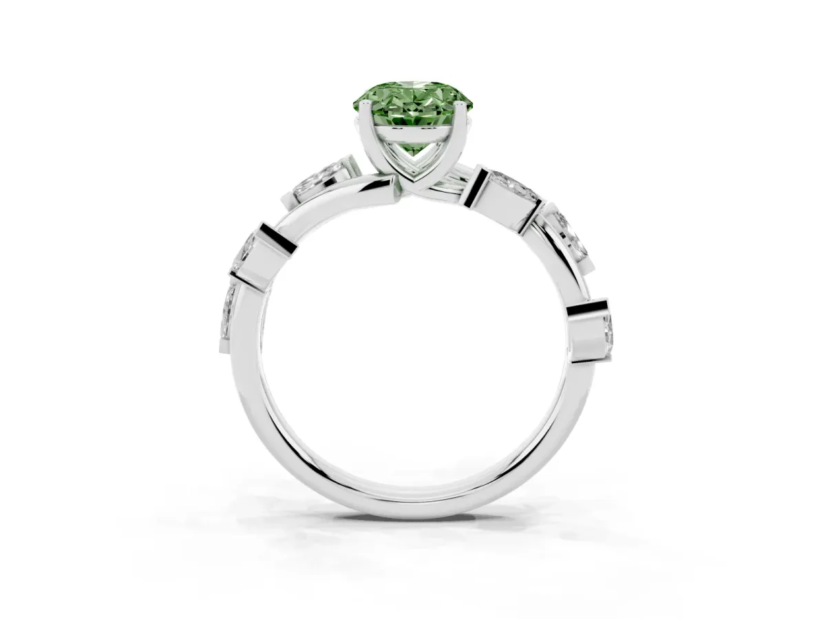 Fancy Green Oval Cut Solitaire Twisted Band Marquise Accent Prong Setting Ring Silver