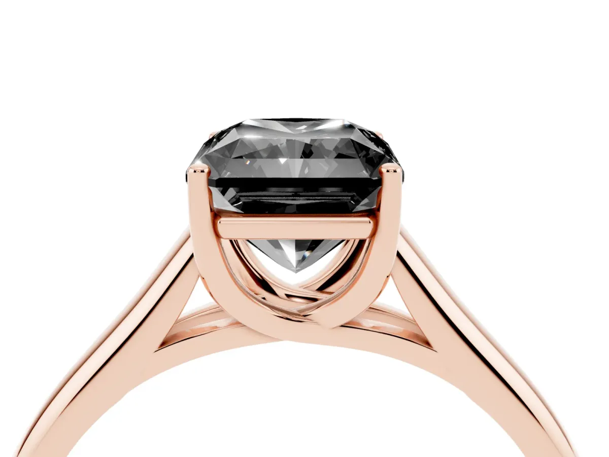 Fancy Black Radiant Cut Solitaire Engagement Ring with Tapered Band and Four-Prong Setting Rose gold