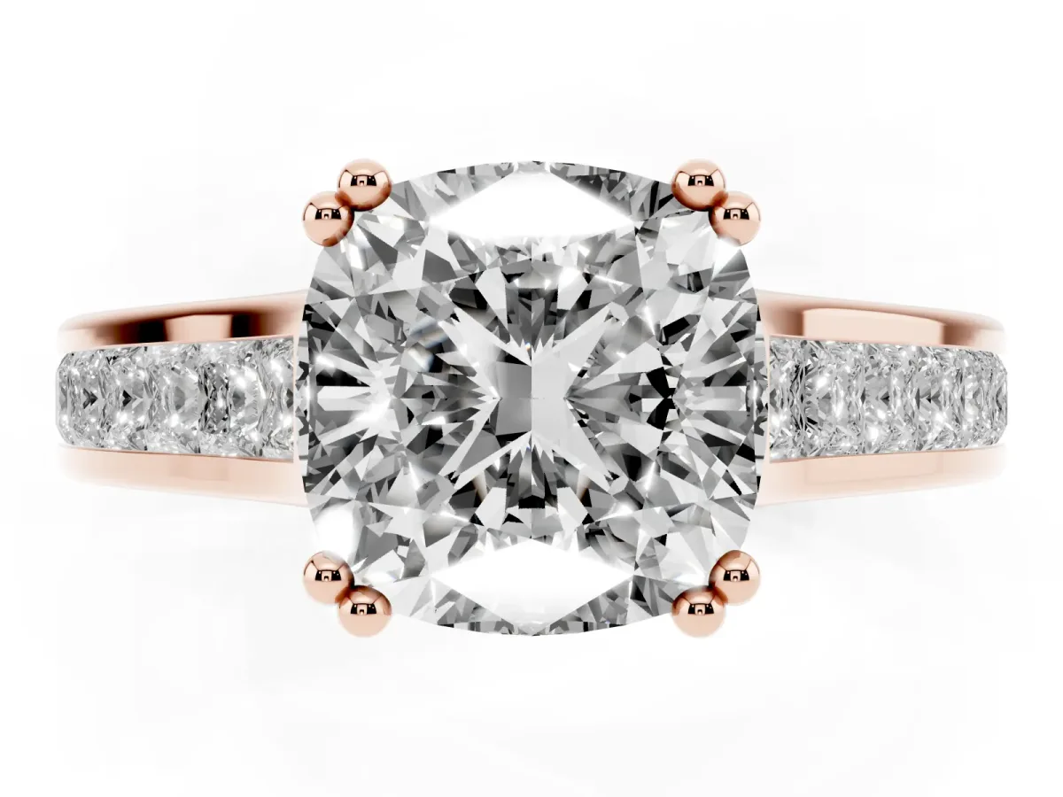 Cushion Cut Cut Channel Set Solitaire Engagement Ring with Prong Setting Rose gold