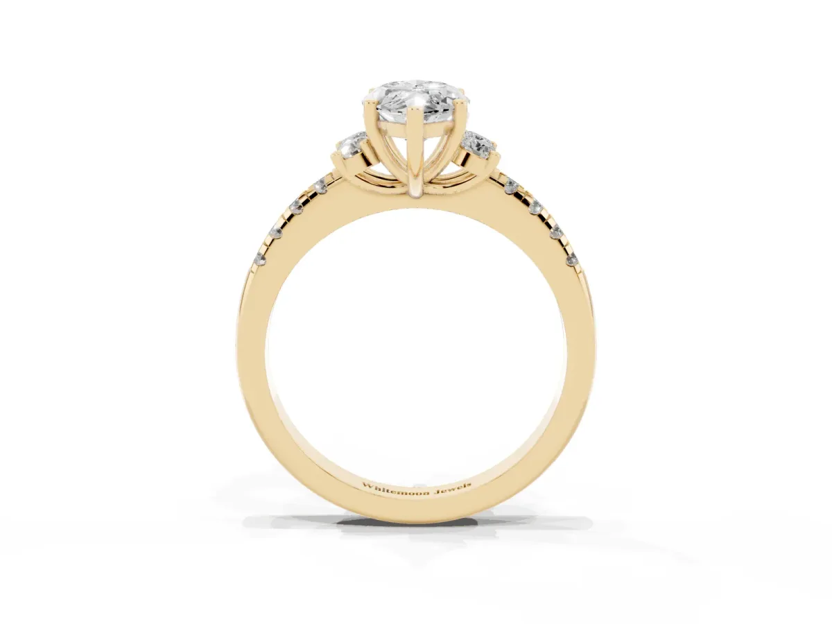 Marquise Cut Diamond Three-Stone Pave Band with Four-Prong Setting Yellow gold