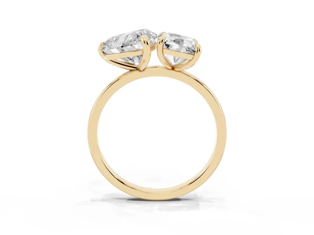 Radiant and Heart Toi Moi Ring with Prong Setting and Plain Band Yellow gold