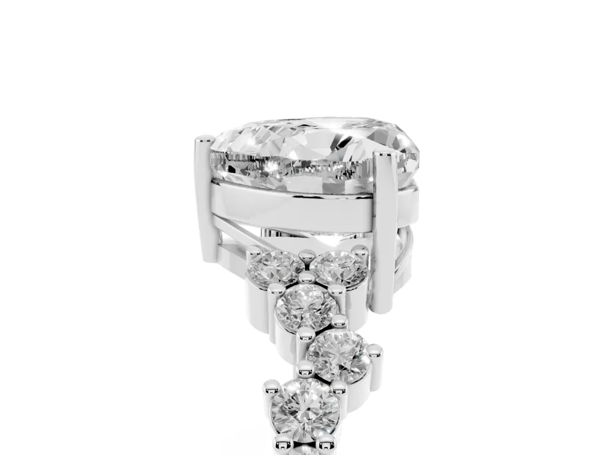 Heart Cut Diamond Scattered Round Accent Ring with Prong Setting Silver