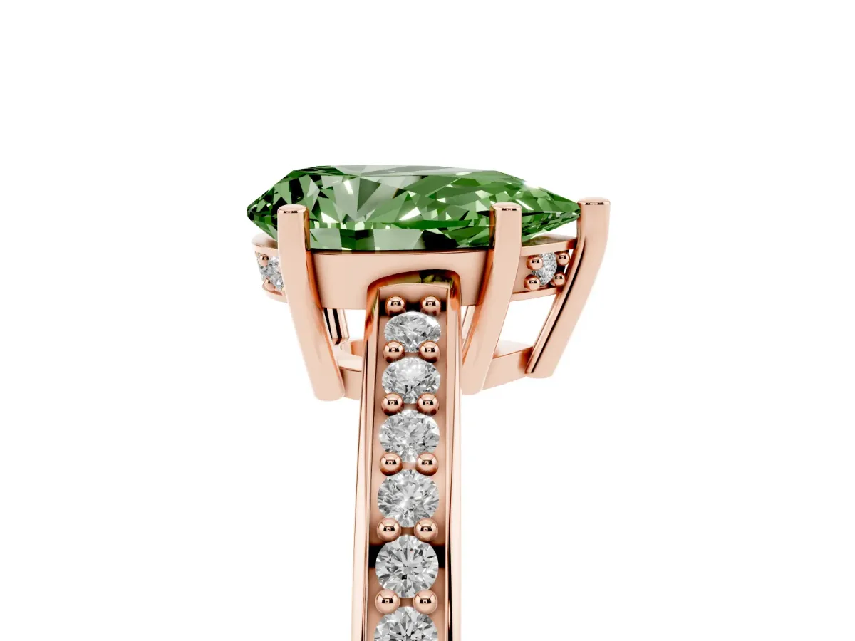 Fancy Green Pear Cut Solitaire Pavé Band Prong Setting Ring Rose gold