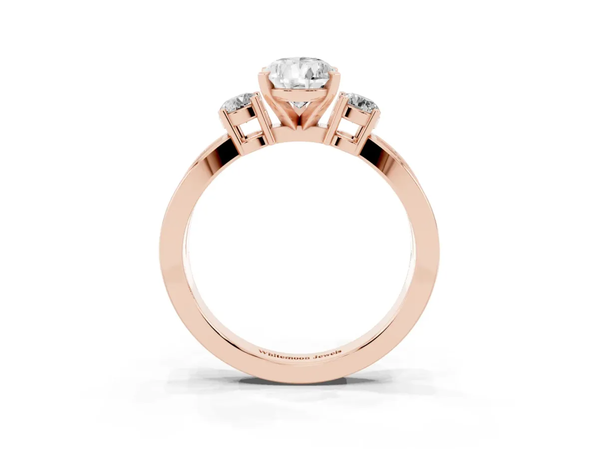 Three-Stone Pear Cut Cut Diamond Twist Band with Prong Setting Rose gold