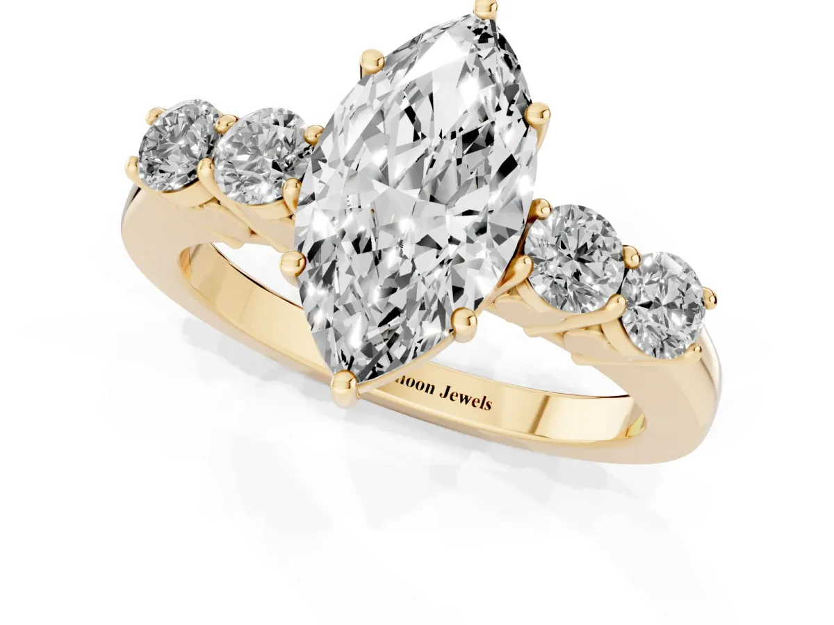 Marquise Cut Cut Diamond Five-Stone Prong Set White Gold Ring Yellow gold
