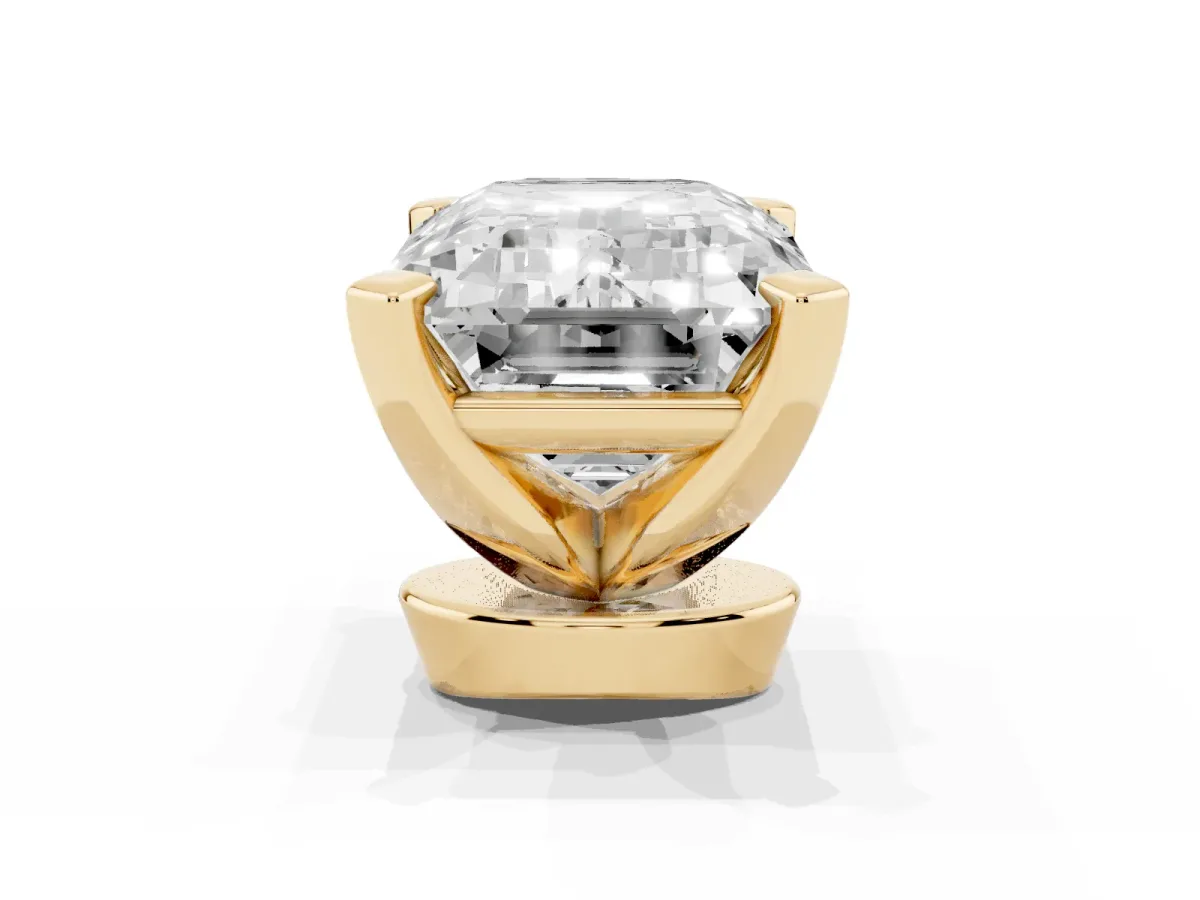 Emerald Cut Diamond Solitaire Ring with Prong Setting and Classic Band Yellow gold