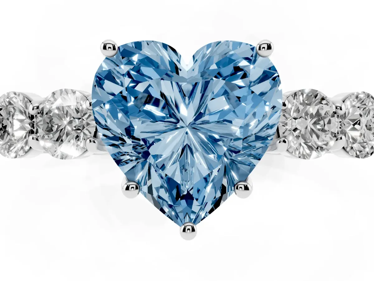 Fancy Blue Heart Cut Cut Diamond Five-Stone Prong Set White Gold Ring Platinum