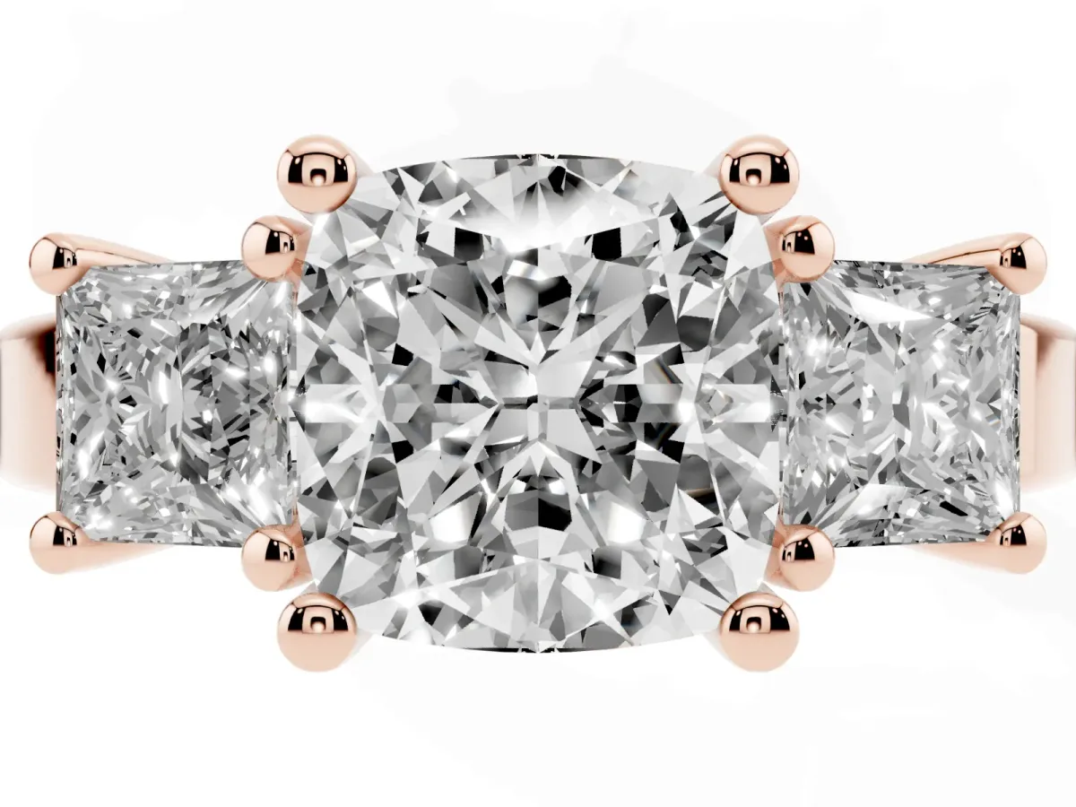 Three-Stone Cushion Cut Cut Solitaire Ring with Prong Setting Rose gold