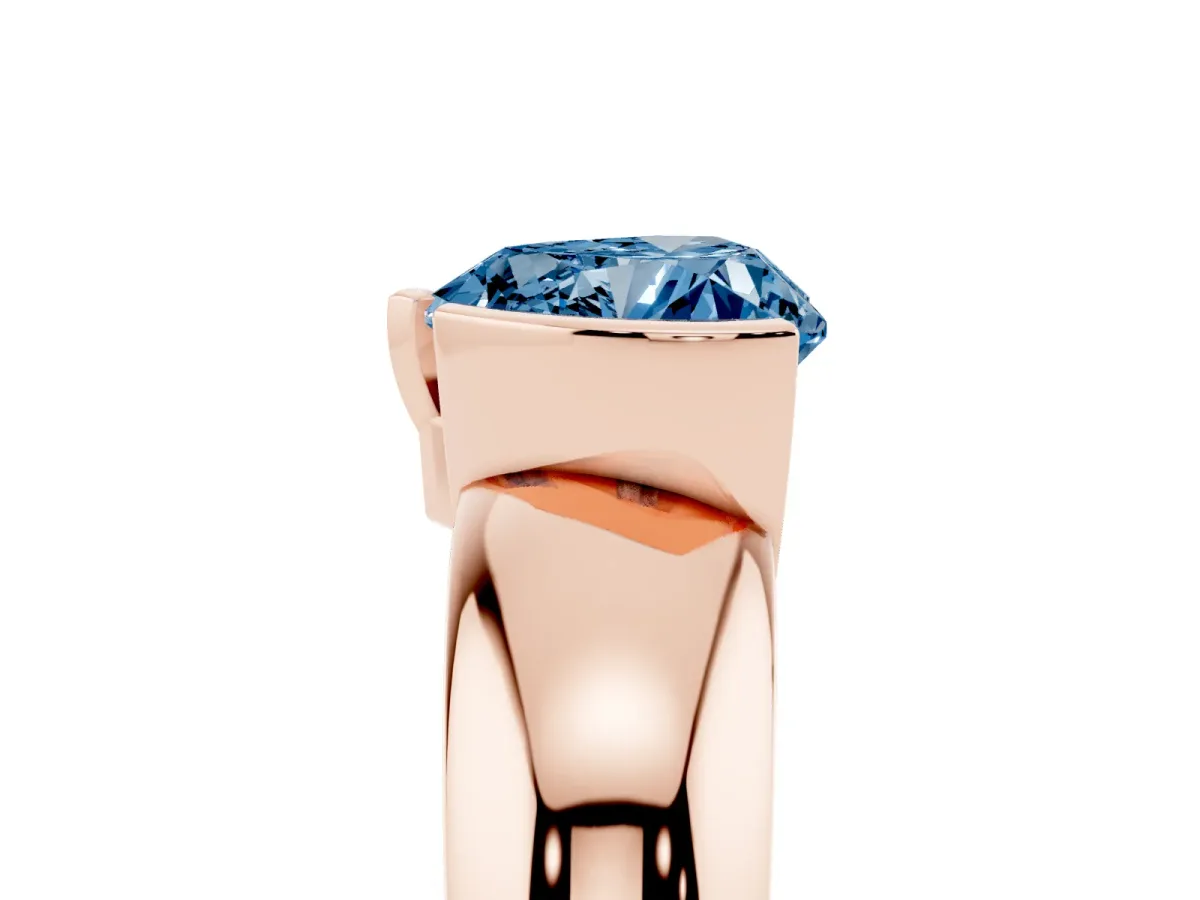 Fancy Blue Heart Cut Solitaire Tension Set Diamond Ring with Wide Band Rose gold