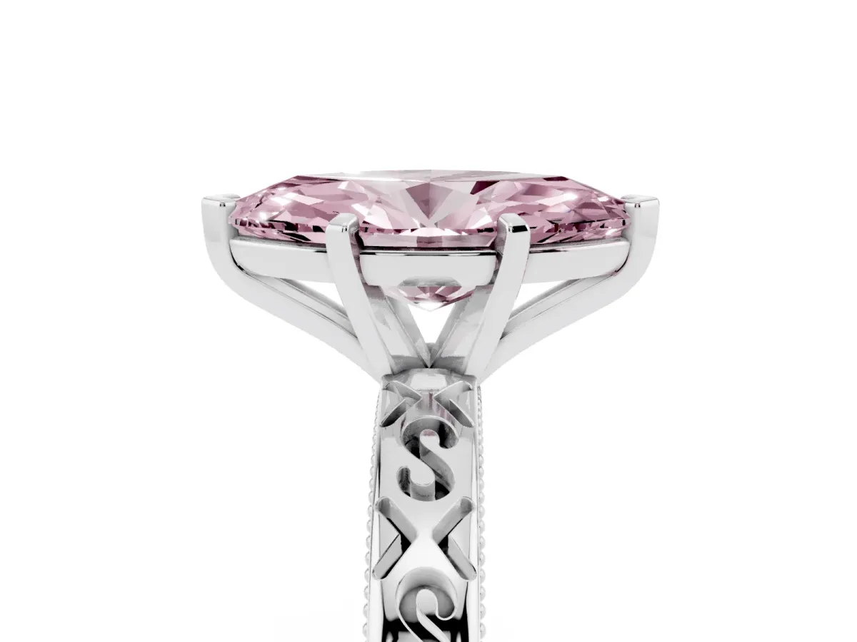 Fancy Pink Marquise Cut Solitaire Engagement Ring with Scrollwork Band and Four-Prong Setting Platinum