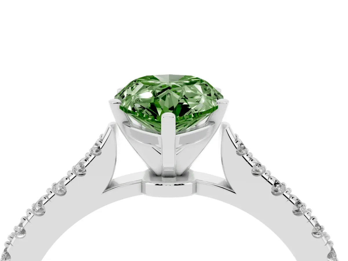 Fancy Green Pear Cut Cut Solitaire Diamond Engagement Ring with Pave Band and Four-Prong Setting Platinum