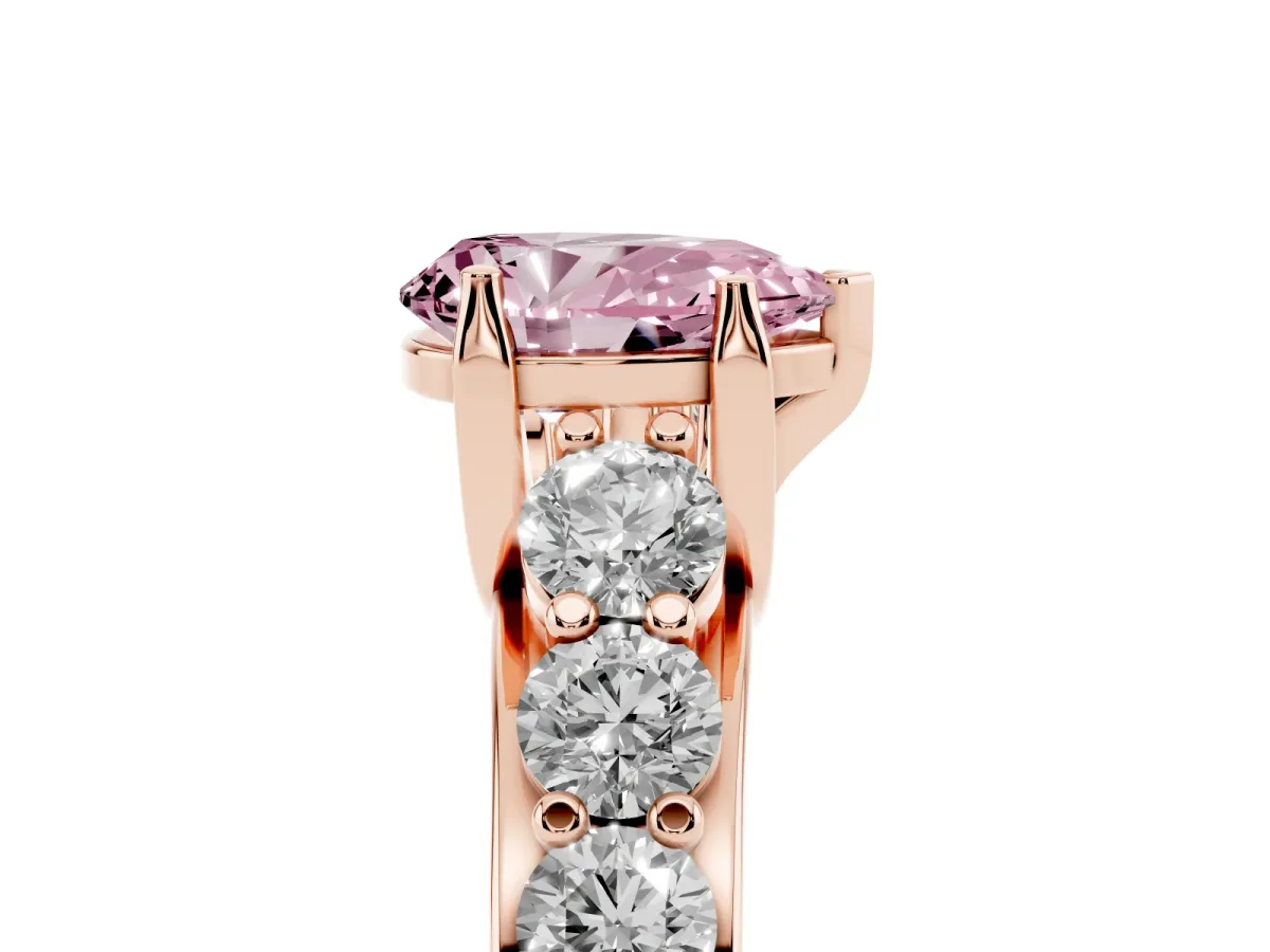 Fancy Pink Pear Cut Diamond Engagement Ring with Pavé Band and Four-Prong Setting Rose gold