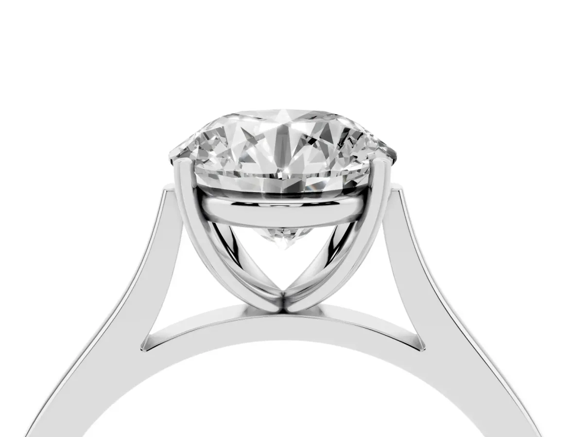 Round Cut Solitaire Heart Prong Engagement Ring with Tapered Band White gold