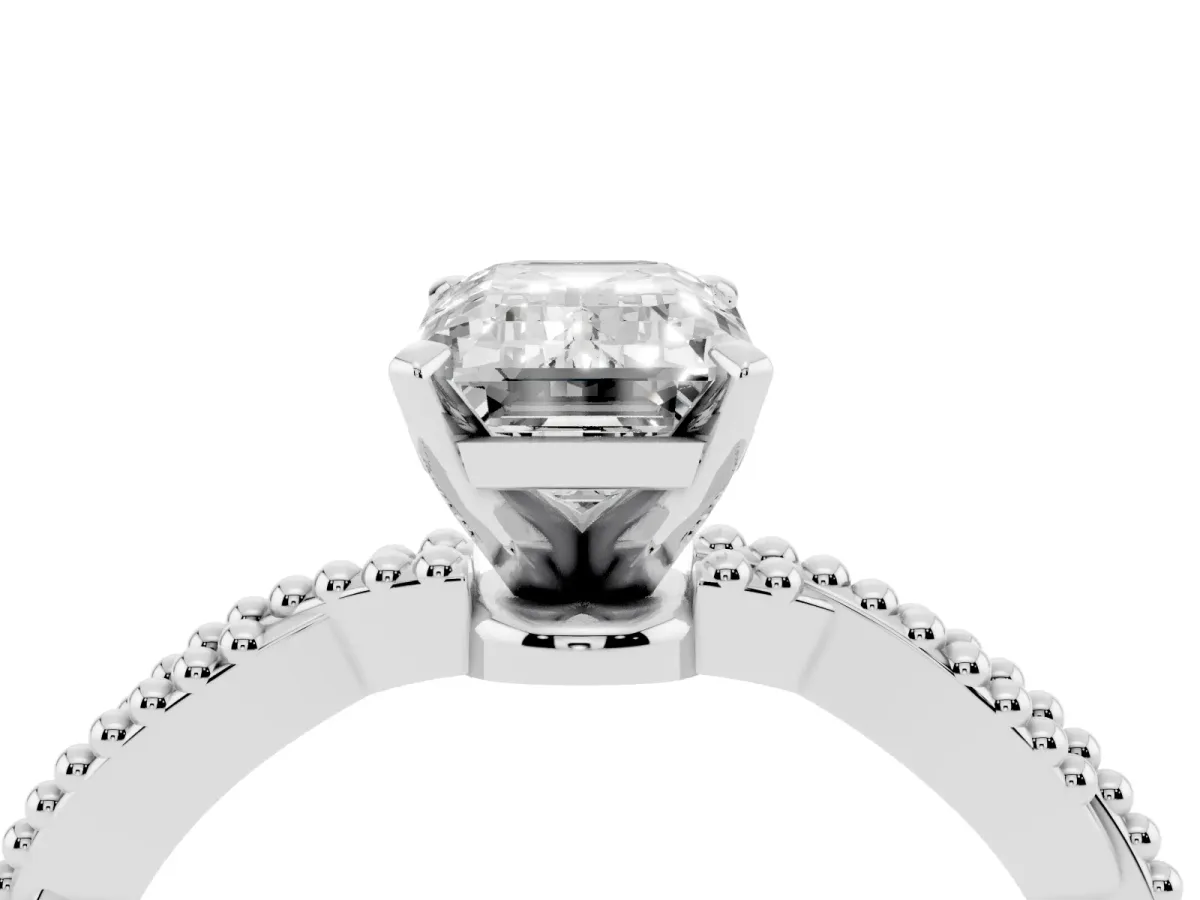 Emerald Cut Solitaire Twisted Band with Bead Prong Setting Silver