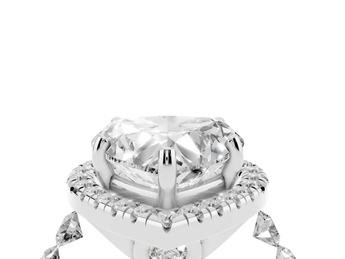 Heart Cut Halo Pavé Diamond Engagement Ring with Four-Prong Setting Silver