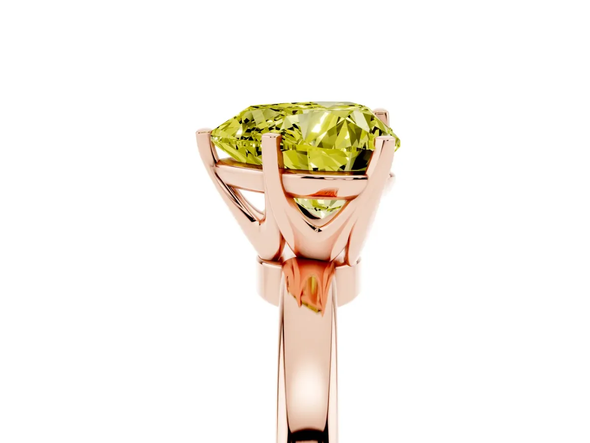 Fancy Yellow Heart Cut Solitaire Diamond Ring with Six-Prong Setting on a Classic Band Rose gold