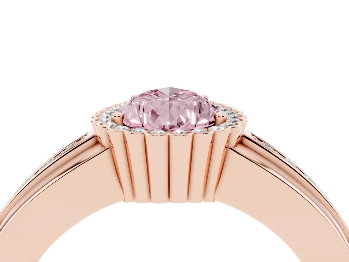 Fancy Pink Pear Cut Cut Halo Pave Band Four-Prong Ring Rose gold