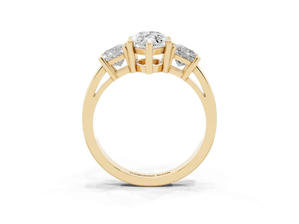 Three-Stone Marquise Cut Cut Solitaire Ring with Prong Setting Yellow gold