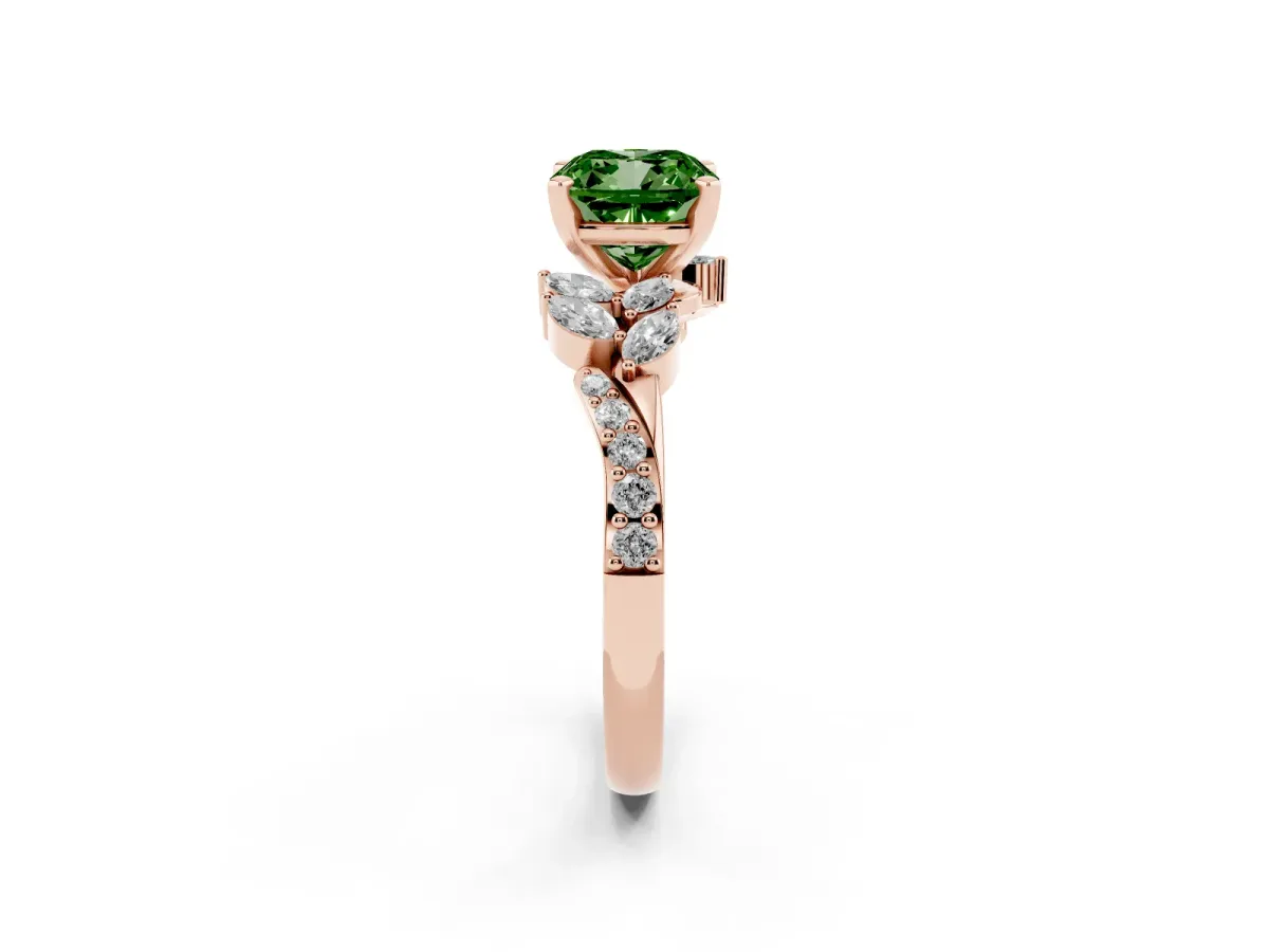 Fancy Green Cushion Cut Solitaire Marquise Twist Band with Six-Prong Setting Rose gold