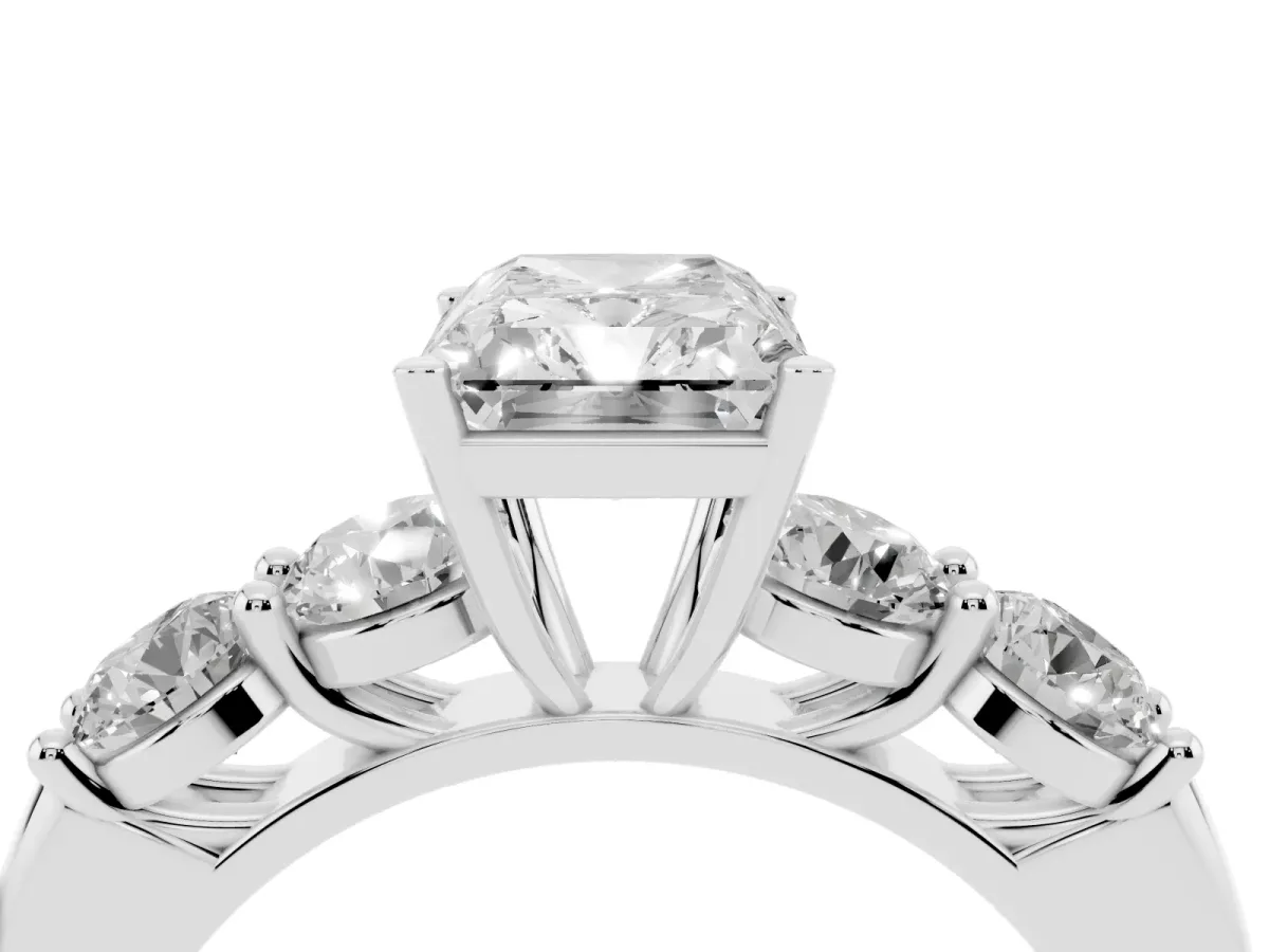 Radiant Cut Cut Five-Stone Prong Set Diamond Ring with Classic Band Platinum