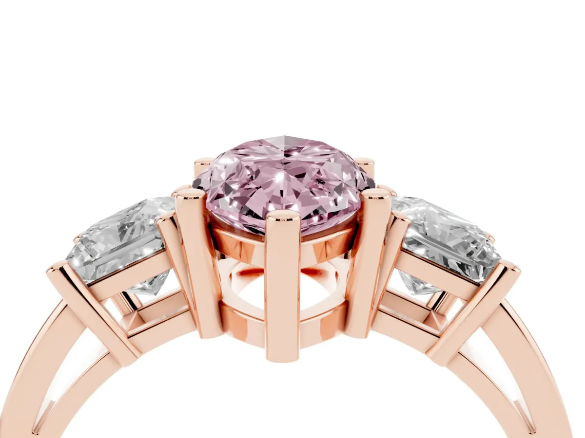 Fancy Pink Three-Stone Marquise Cut Cut Solitaire Ring with Prong Setting Rose gold