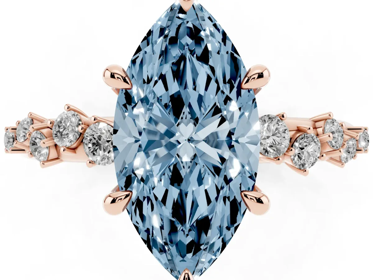 Fancy Blue Marquise Cut Cut Diamond Vine Band with Four-Prong Setting Rose gold