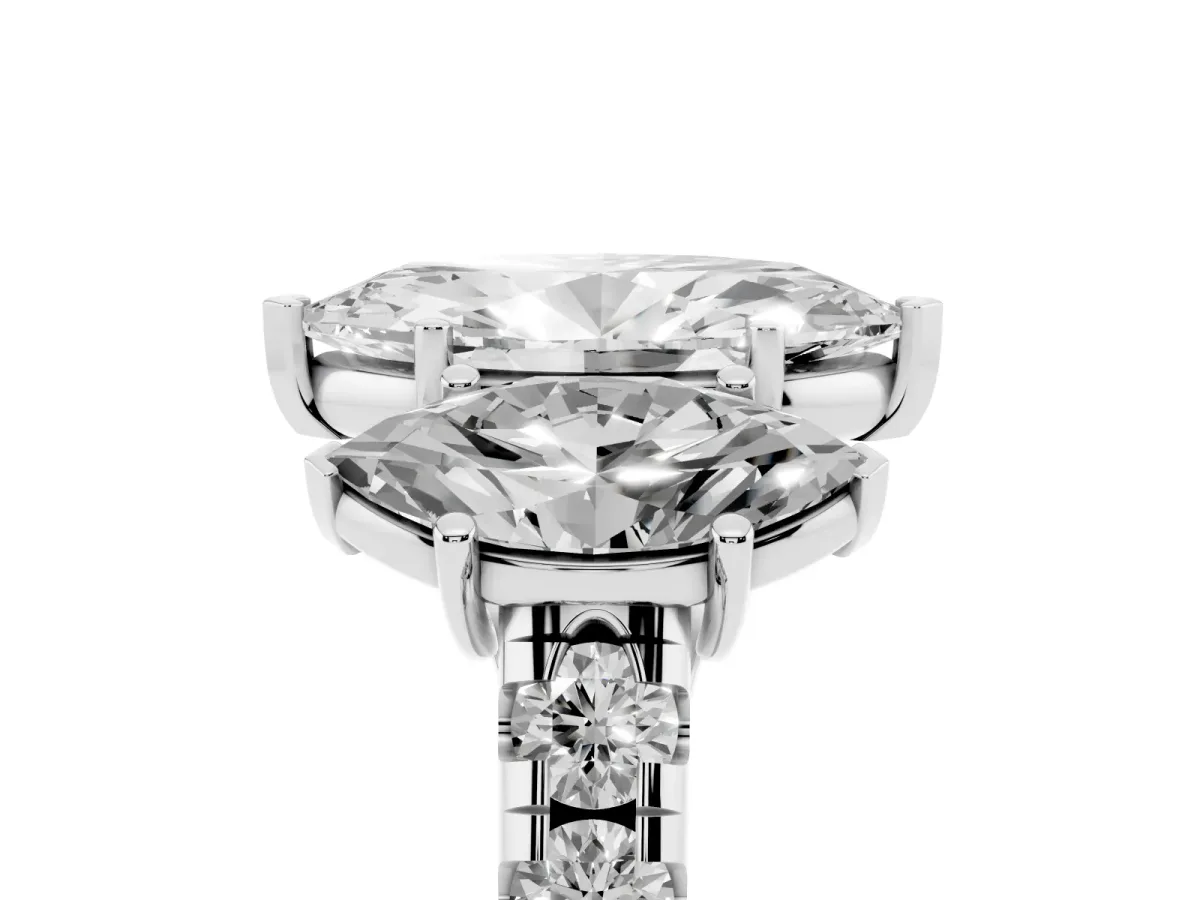 Three-Stone Marquise Cut Diamond Pavé Band with Prong Setting Platinum