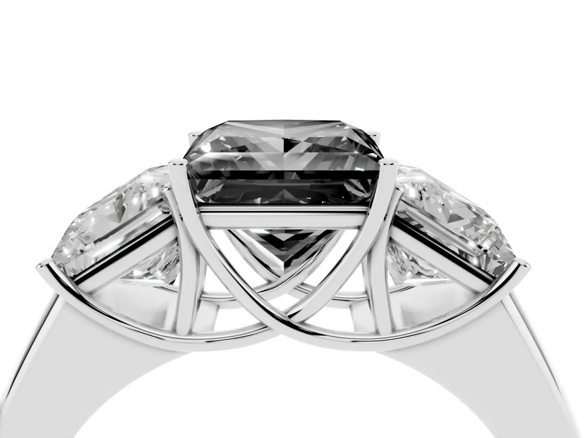Fancy Black Three-Stone Princess Cut Cut Diamond Ring with Prong Setting and Classic Band Silver