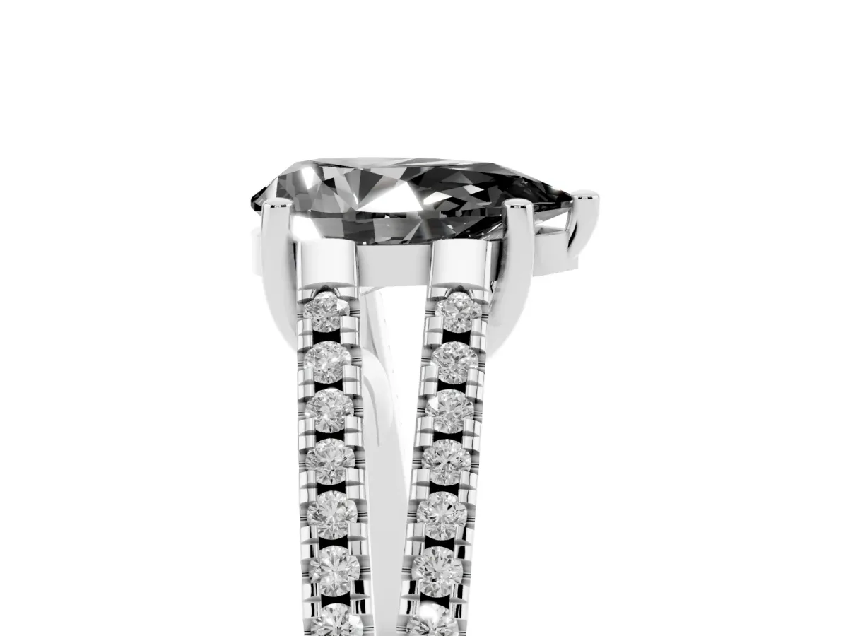 Fancy Black Pear Cut Diamond Solitaire Engagement Ring with Split Shank Pavé Band Platinum