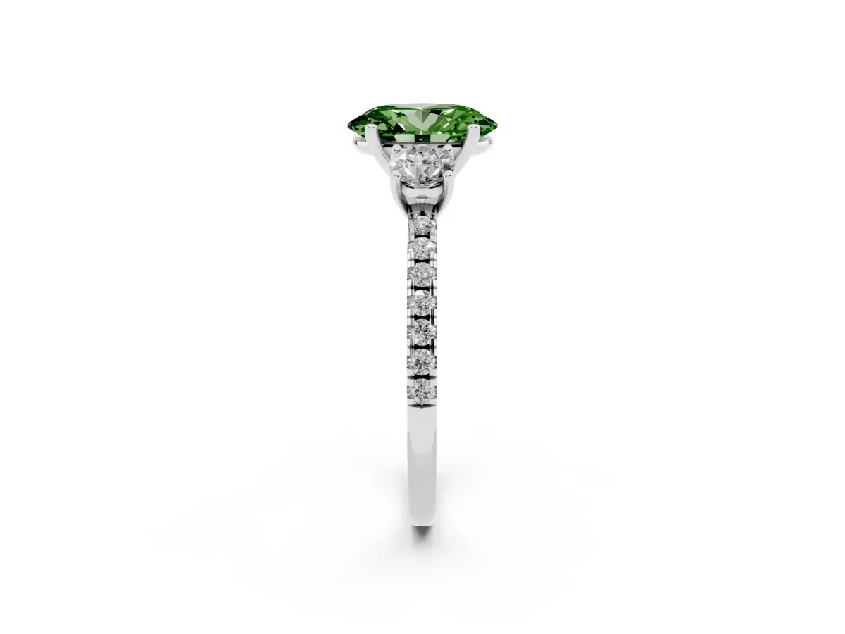 Fancy Green Three-Stone Oval Cut Cut Diamond Pavé Band with Prong Setting Silver