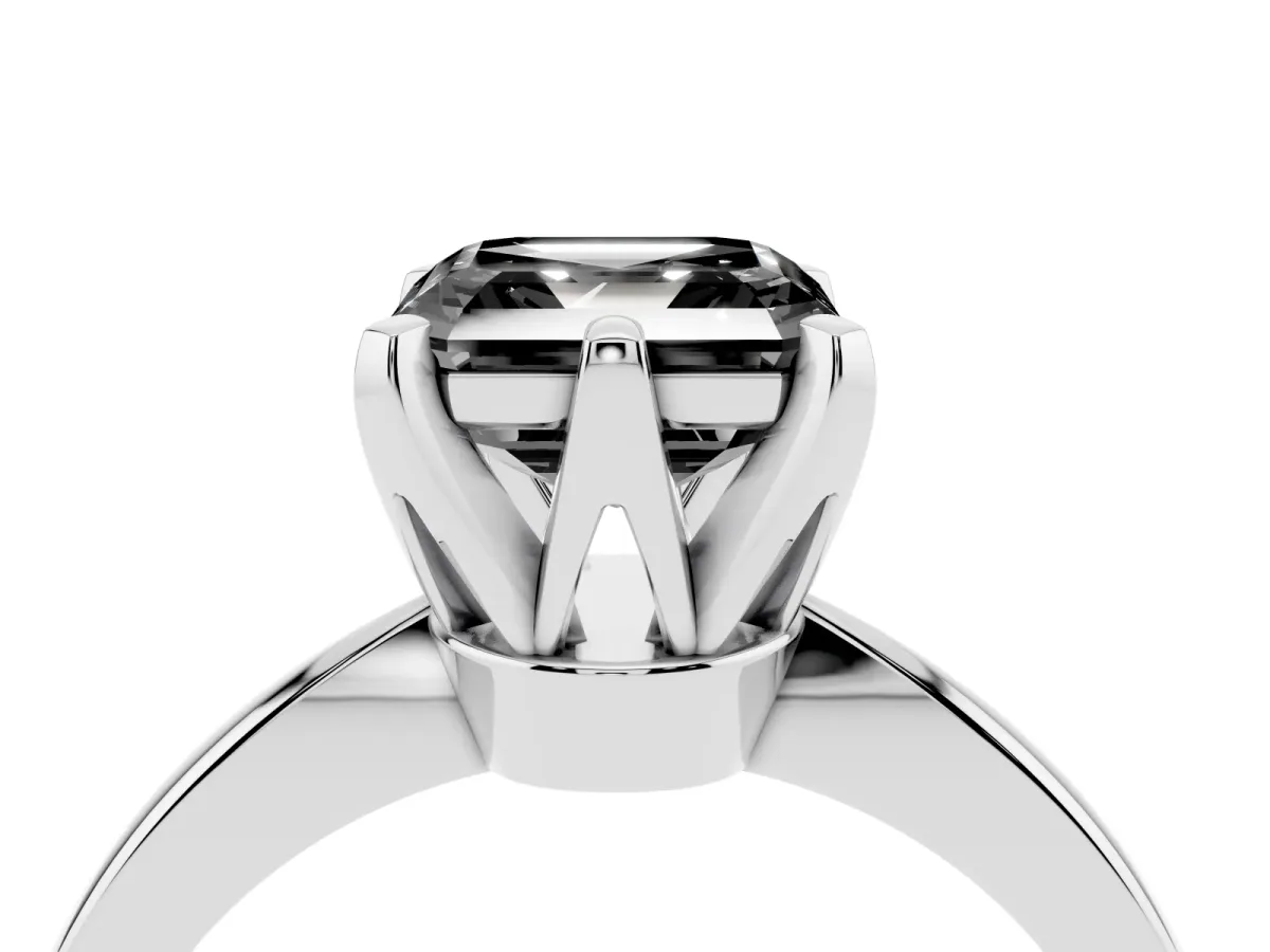 Fancy Black Asscher Cut Solitaire Engagement Ring with Six-Prong Setting and Tapered Band White gold