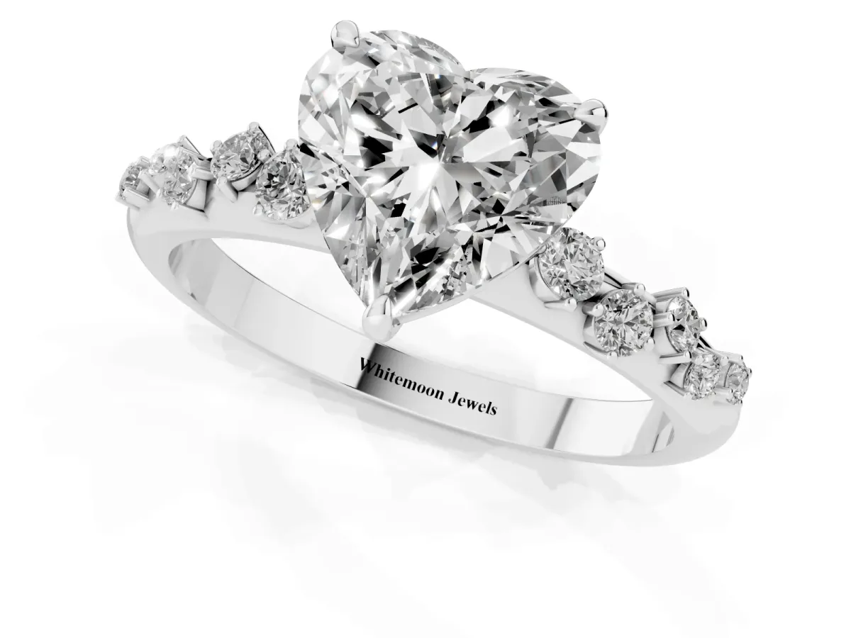 Heart Cut Diamond Cluster Prong-Set Solitaire Ring Platinum