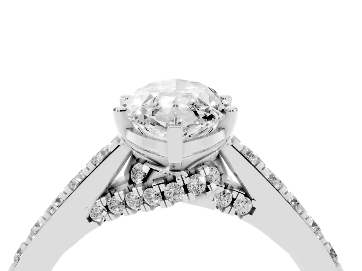 Marquise Cut Diamond Solitaire Ring with Crossover Gallery and Round Pavé Band Platinum