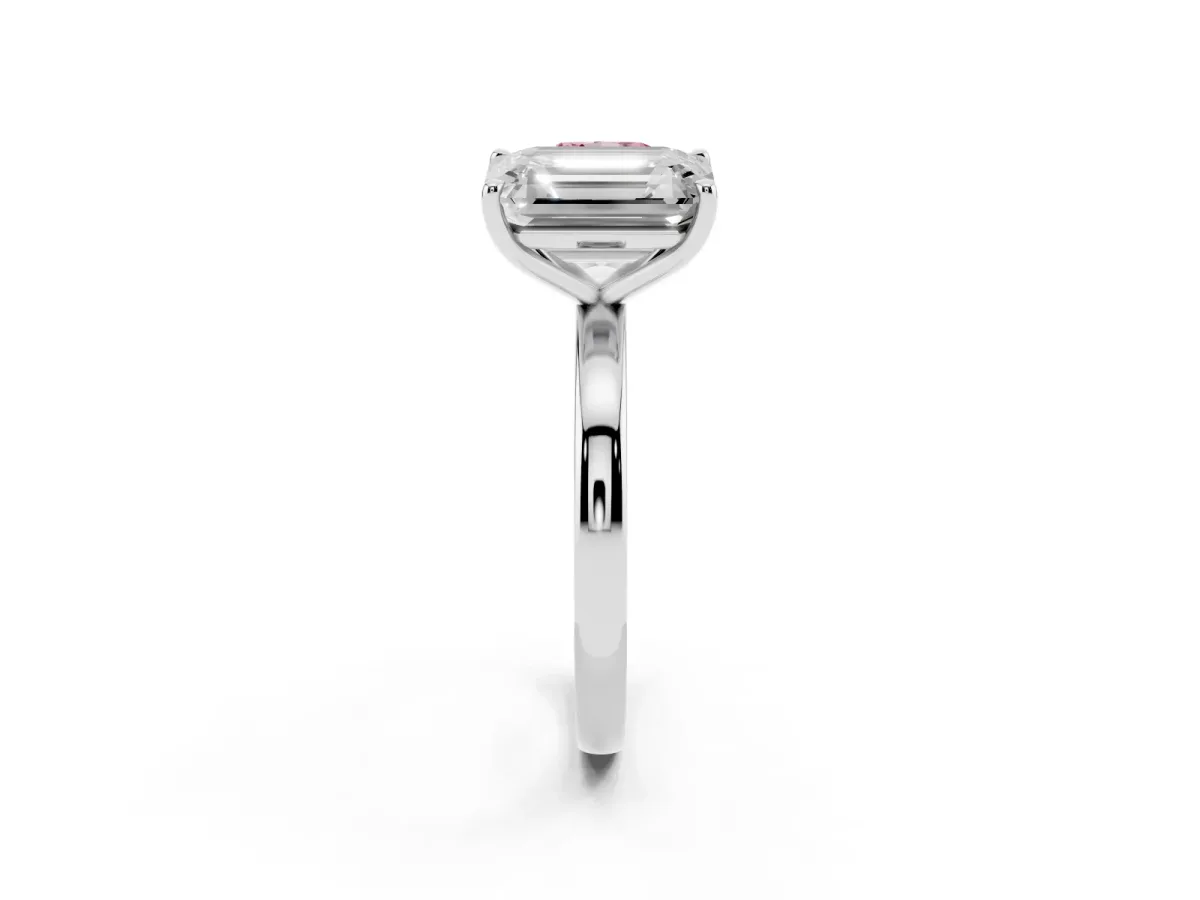 Fancy Pink Cushion Cut and Emerald Cut Toi Moi Ring with Prong Setting Silver