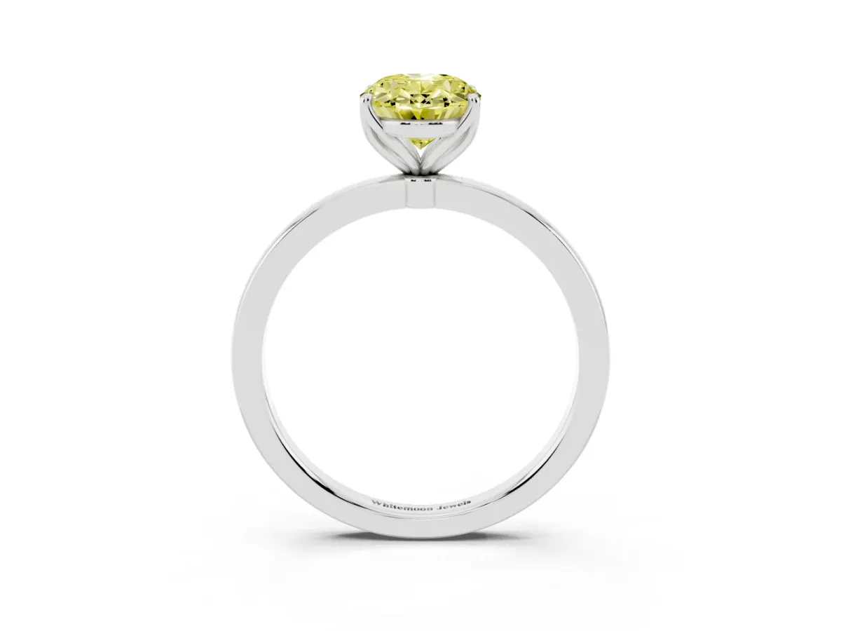 Fancy Yellow Oval Cut Diamond Solitaire Ring with Thin Band and Prong Setting Silver