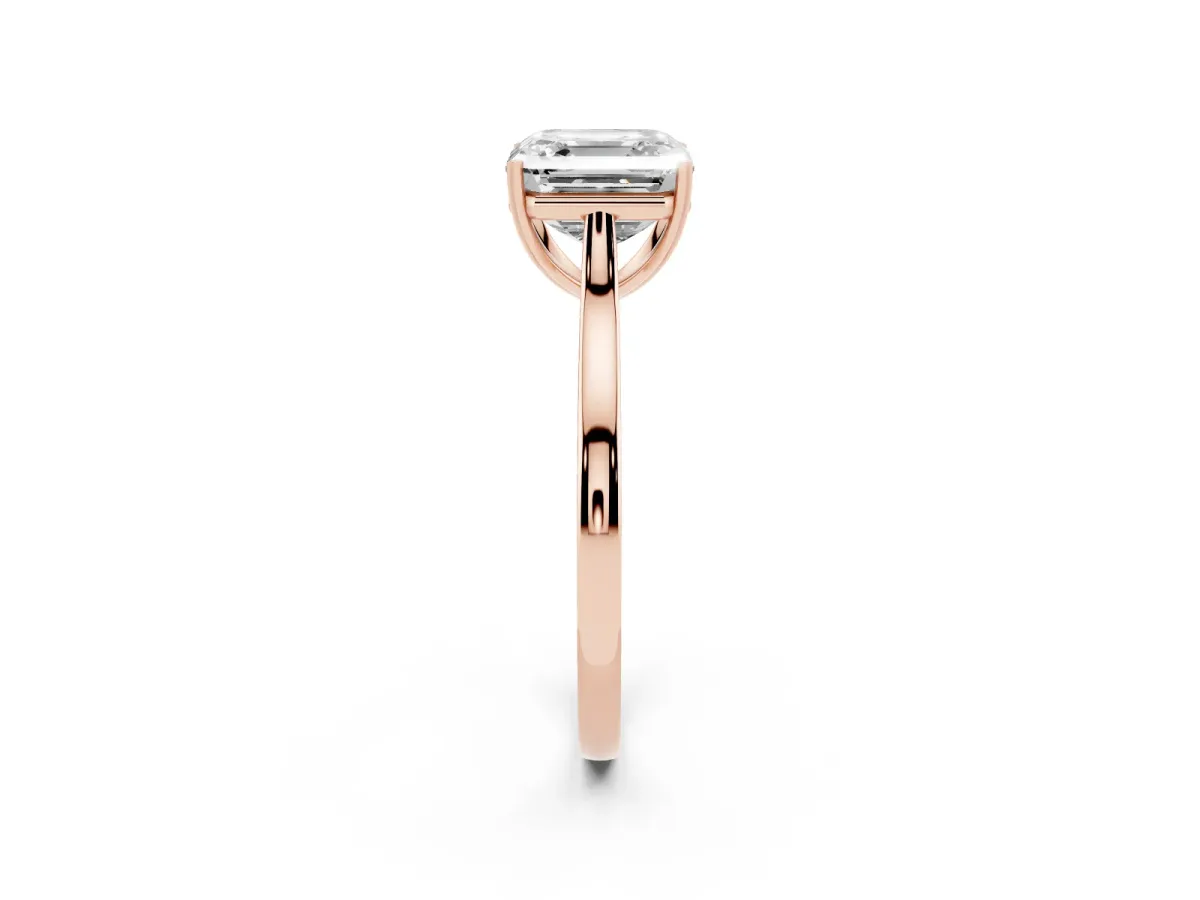 Asscher Cut Solitaire Heart Prong Engagement Ring with Tapered Band Rose gold