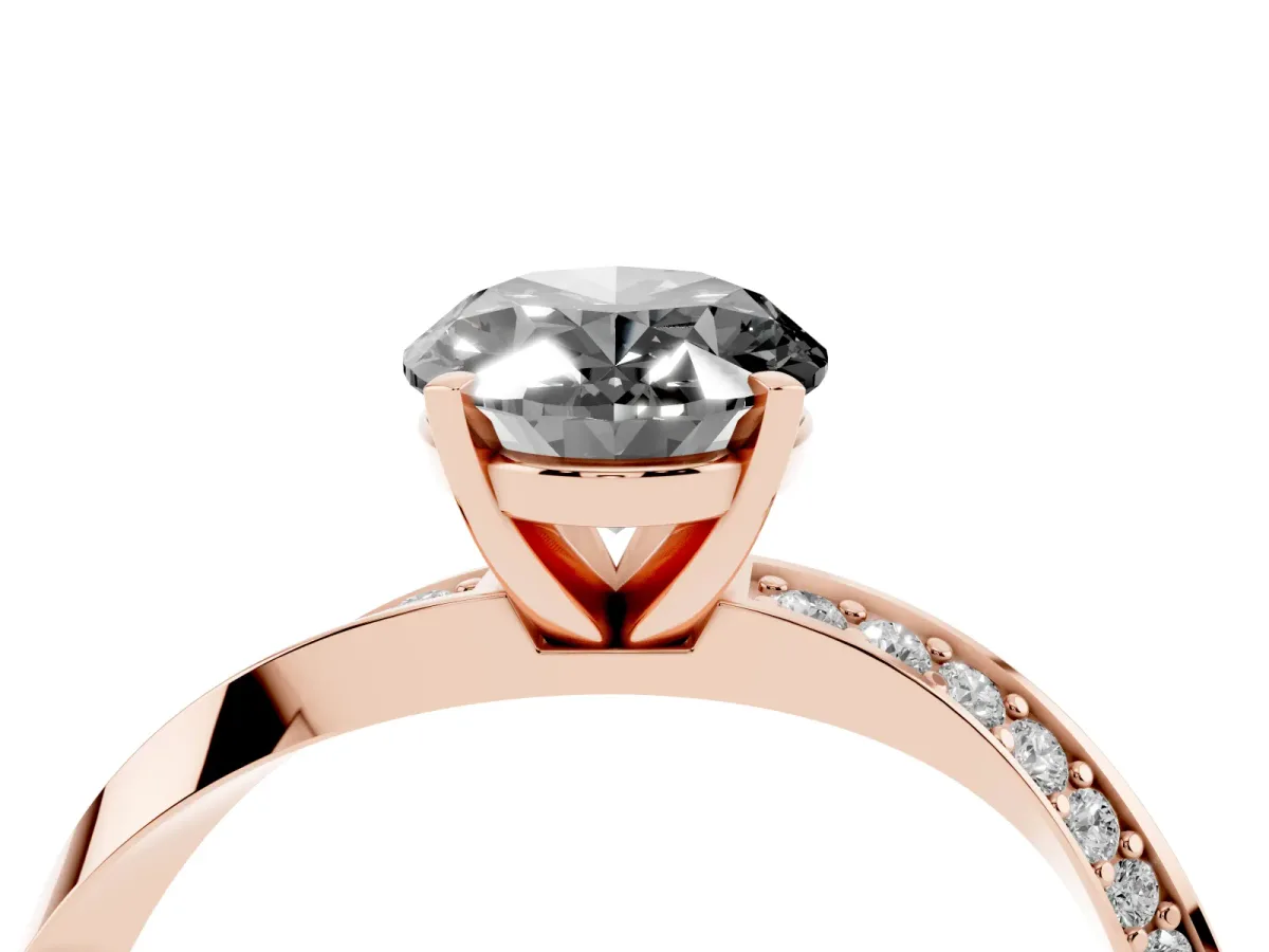 Fancy Black Oval Cut Diamond Engagement Ring with Side Stone Accents and Four-Prong Setting Rose gold