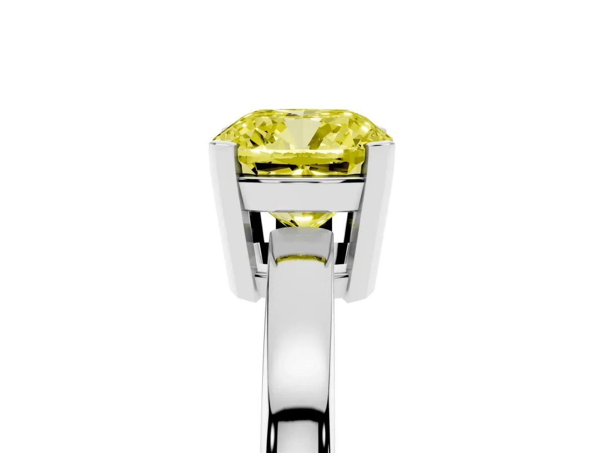 Fancy Yellow Cushion Cut Cut Solitaire Ring with Four-Prong Setting and Classic Band Silver