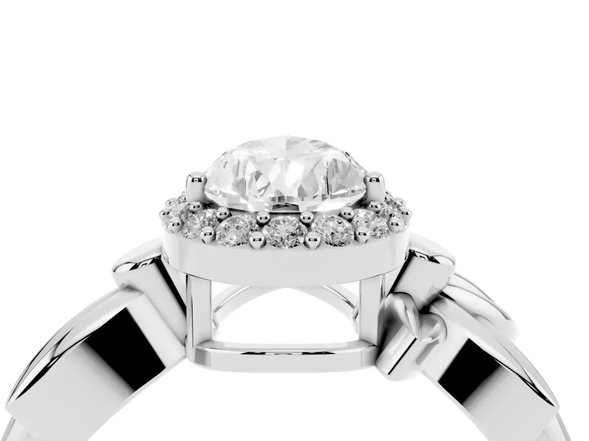 Pear Cut Halo Diamond Floral Band with Four-Prong Setting White gold
