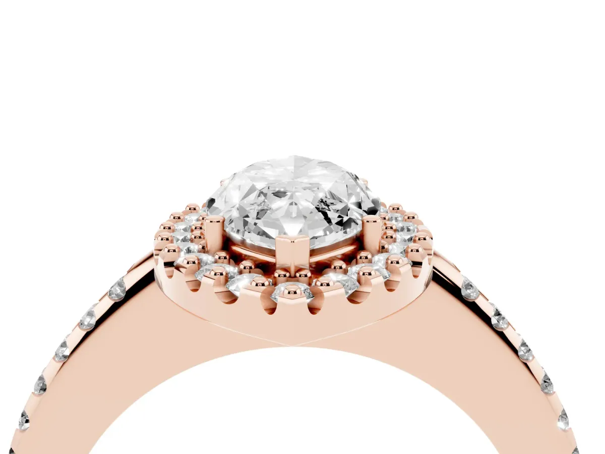Marquise Cut Diamond Pavé Halo Ring with Four-Prong Setting Rose gold