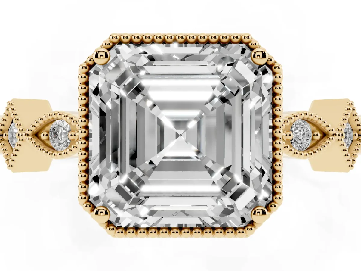 Asscher Cut Milgrain Marquise Diamond Twist Band Ring Yellow gold